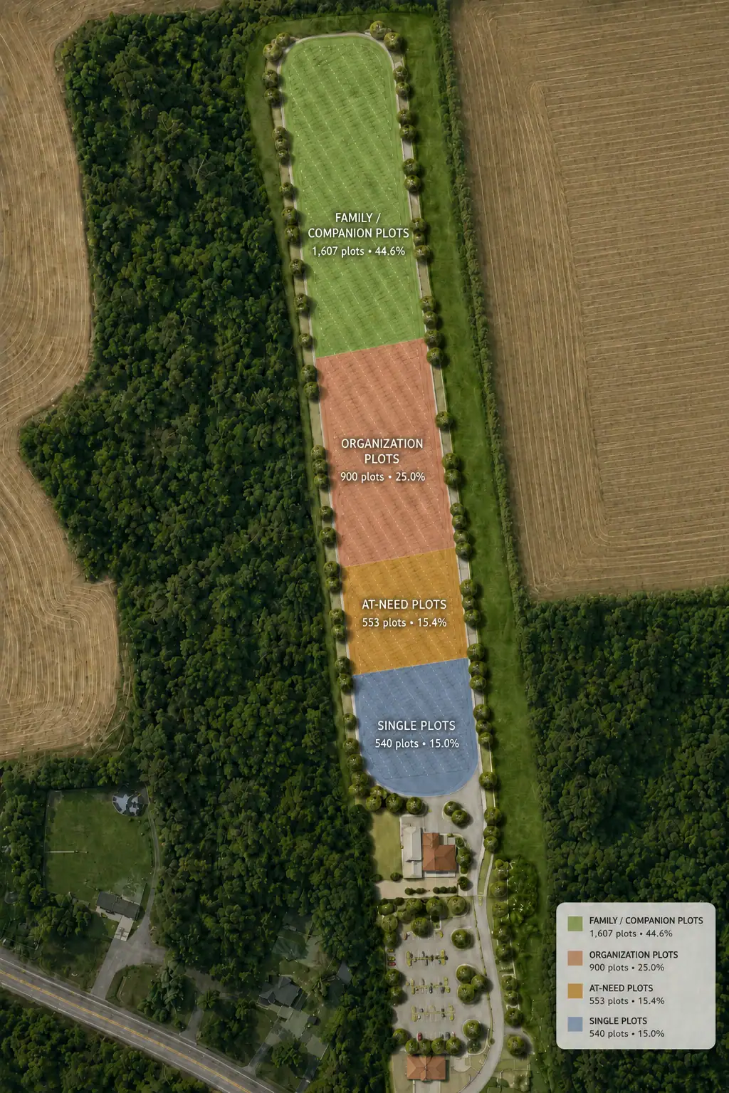 Aerial map shows cemetery plots with family arrangements and a section for Islamic Burials New York.